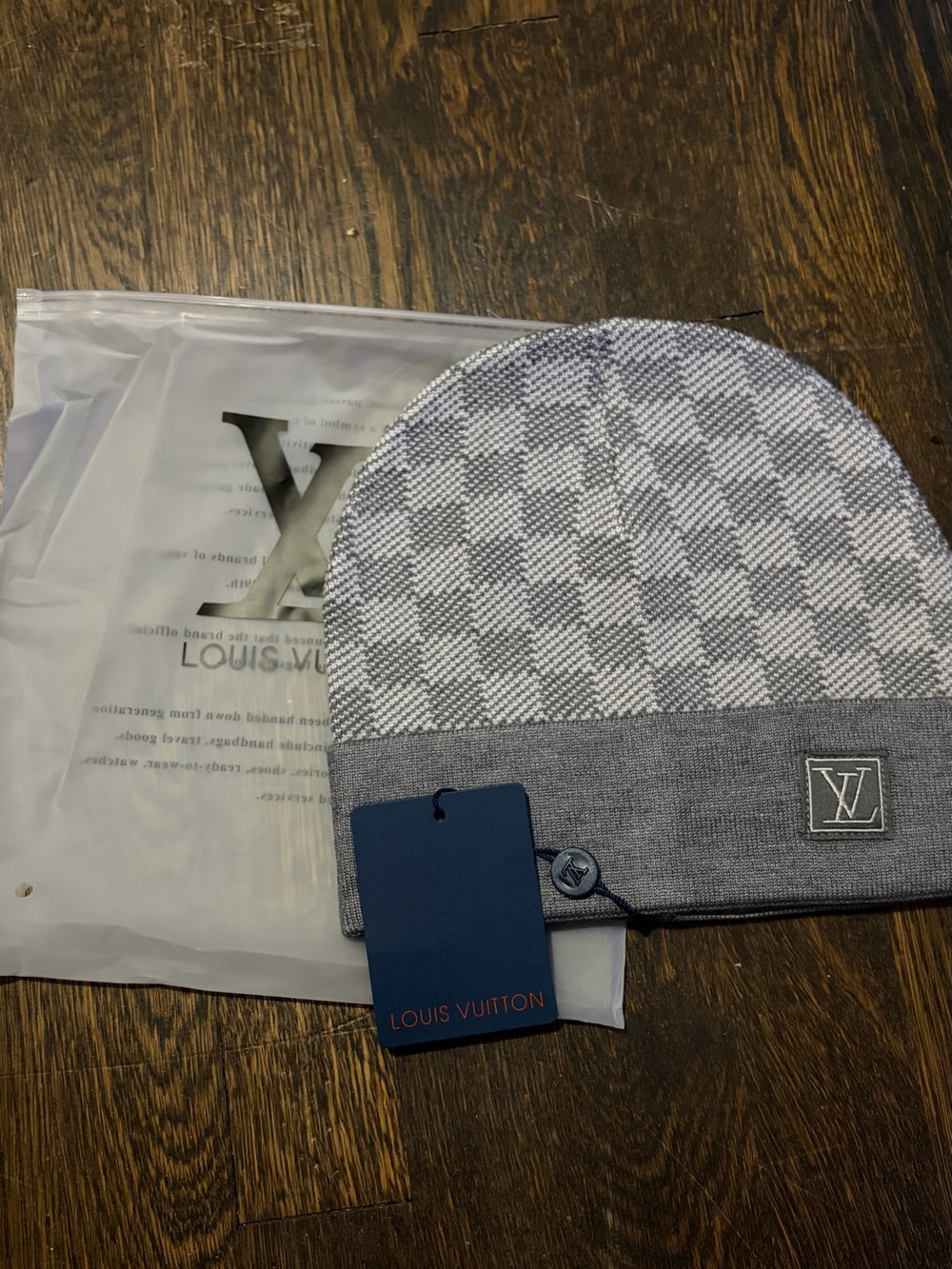 Louis Vuitton Gray Checkered Folded Cuff Beanie